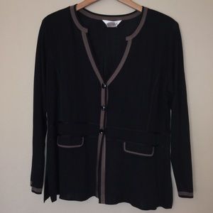 Black misook cardigan brown trim EUC